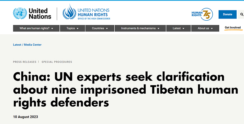 Statement by the Special Procedures of the UN Human Rights Council addressed to China on August 10, 2023, asking China to provide information on 11 Tibetan environmental activists. Photo: file