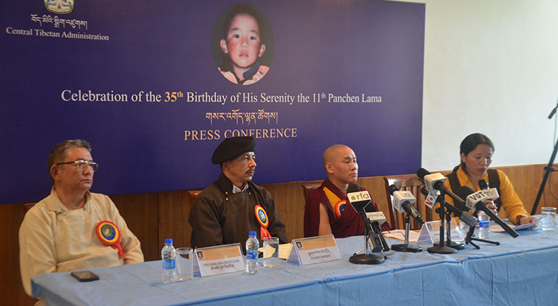 Kyabje Zeekyab Rinpoche, Tsechokling Tulku Tenzing Gelek,and Regzin Dorjay held a press conference at the Main Tibetan Temple in Dharamshala on April 25, 2024. (Photo: TPI)