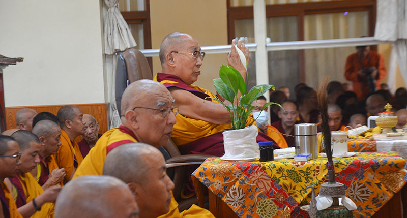 His Holiness the Dalai Lama took part in the Mani Dhungdrub, in the main Tibetan temple, on May 11, 2024. (Photo: TPI)