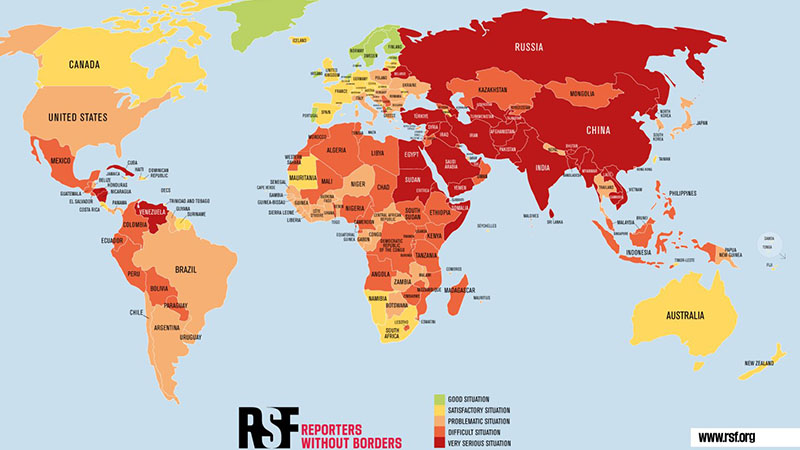 Freedom of Press worldwide in 2024. (Photo: RSF)
