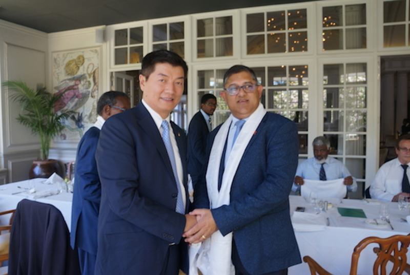CTA President Dr Lobsang Sangay with Narend Singh, MP and Chief Whip of Inkatha Freedom Party, during CTA president’s visit to South Africa. Photo: CTA/DIIR