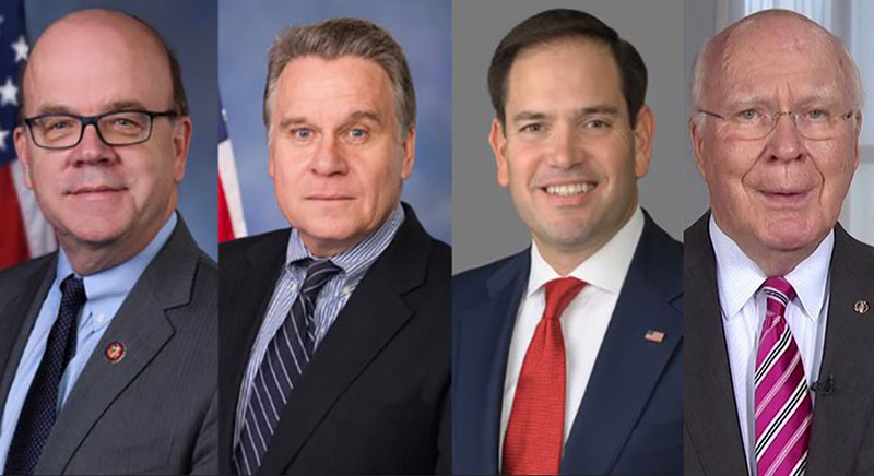 United States Congressmen Jim McGovern (D-MA) and Chris Smith (R-NJ), Senators Marco Rubio (R-FL) and Patrick Leahy (D-VT). Photo: file