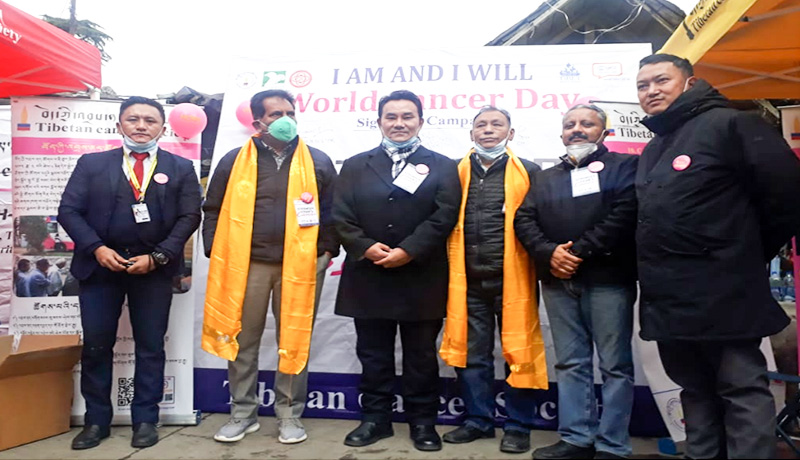 Tibetan Cancer Society organizes an event to raise awareness of the public on cancer detection cum prevention and treatment at McLeod Ganj Main Square, Dharamshala on February 4, 2021.