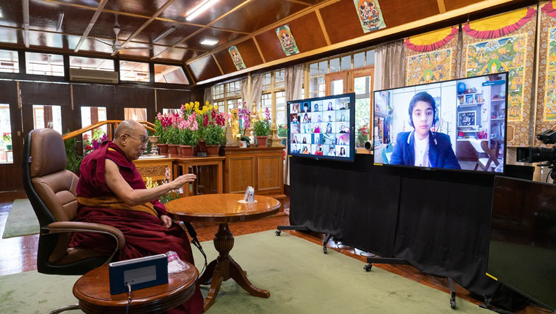 His Holiness the Dalai Lama answering a student's question during their conversation on Well-being and Resilience at his residence in Dharamsala, HP, India on January 22, 2021. Photo by Ven Tenzin Jamphel