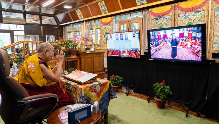 First day of His Holiness the Dalai Lama's teachings on Lamp for the Path to Enlightenment in Dharamshala, on July 13, 2021. Photo: Ven Tenzin Jamphel