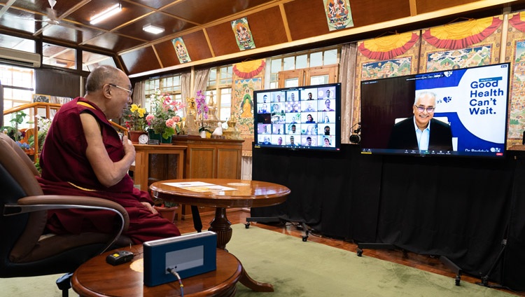 His Holiness the Dalai Lama in conversation with GV Prasad on July 7, 2021. Photo:Ven Tenzin Jamphel