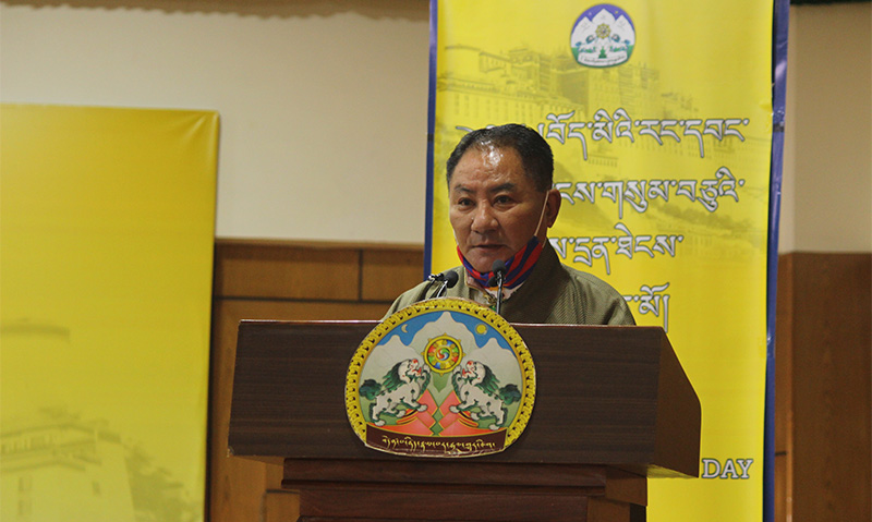 Pema Jungney, Speaker of the Tibetan Parliament-in-Exile while he is speaking to the audience at Sikyong Hall, CTA.  Photo:TPI