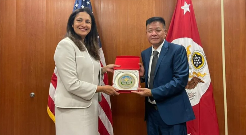 Sikyong (President) of the Central Tibetan Administration with US Under Secretary Uzra Zeya on April 25, 2022. Photo: Tibet Office in Washington DC.