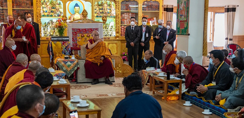 His Holiness the Dalai Lama speaking at a welcome ceremony on his arrival at his residence in Leh, Ladakh, India on July 15, 2022. Photo: Tenzin Choejor