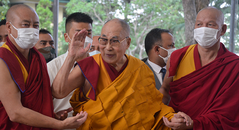 His Holiness the Dalai Lama smiling and waving to people at Tsuglagkhang, Dharamshala, HP, India, on June 13. 2022. Photo: TPI/Yangchen Dolma