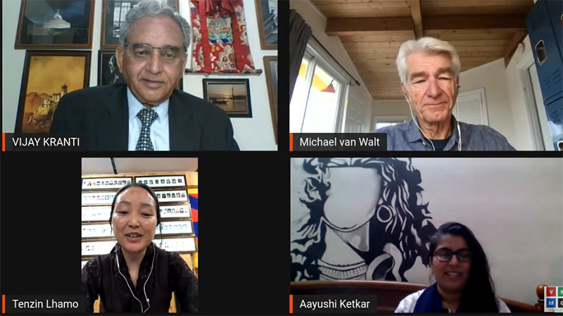 Prof Michael Van Walt, Vijay Kranti, Tenzin Lhamo, and Aayushi Ketkar on March 30, 2022. Photo: file