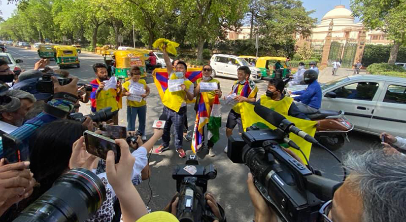 Tibetan activists protest Chinese Foreign Minister’s visit to India on March 25, 2022. Photo: file