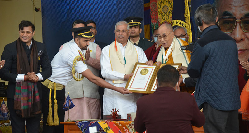 His Holiness the Dalai Lama received Gandhi-Mandela Award for promotion of world peace in Dharamshala, India on November 19, 2022. Photo: TPI