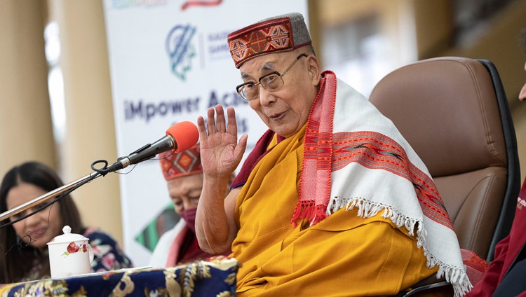 His Holiness the Dalai Lama addressing members of the M3M Foundation at the Main Tibetan Temple in Dharamsala, HP, India, on February 28, 2023. Photo: Tenzin Choejor