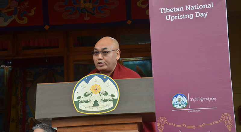 Speaker Khenpo Sonam Tenphel read out statement of Tibetan Parliament-in-exile at the official commemoration of the 64th Tibetan Uprising in Dharamshala, March 10, 2023. Photo: TPI