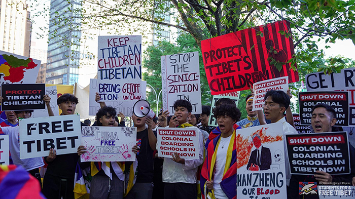 Tibetan activists from SFT protested against the visit of Chinese Vice-President Han Zheng to New York for attending the United Nations General Assembly on September 20, 2023. Photo: SFT