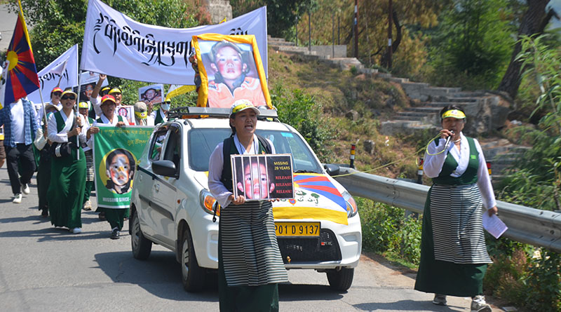 Tibetan women and Tibetans marched from the main square of Mcleod Ganj to Kacheri, Dharamshala, on May 17, 2024, to raise awareness of the 11th Panchen Lama's whereabouts.