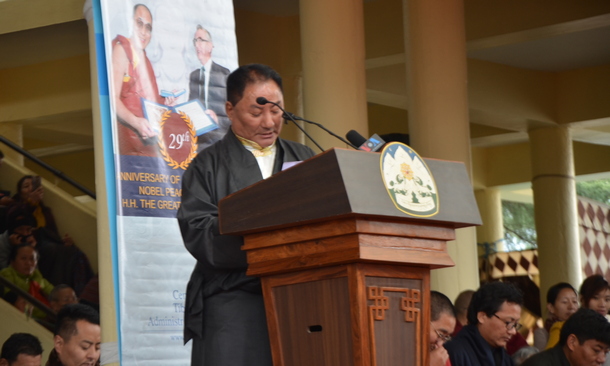Speaker Pema Jungney delivering the statement of the Tibetan Parliament in Exile on the 29th anniversary of conferment of the Nobel Peace Prize on His Holiness the Dalai Lama, 10 December 2018. TPI/Tenzin Dhargyal