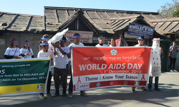 Tibetans observing World AIDS Day in Dharamshala, India, on December 1, 2018. Photo: TPI/ Divya Pandey