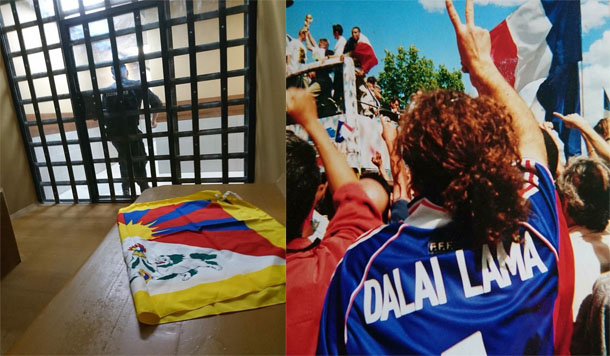 Hugues Picon with the national of Tibet inside the Luzhniki Stadium jail on July 15, 2018 and he was wearing a T-Shirt with "Dalai Lama,"  during the 1998 FIFA World Cup in France. Photo: TPI