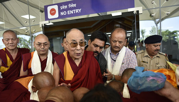 His Holiness the Dalai Lama arrives at Gaggal airport after successfully concluding 11-day teaching tour in the Baltic States. Photo/Tenzin Jigme/DIIR