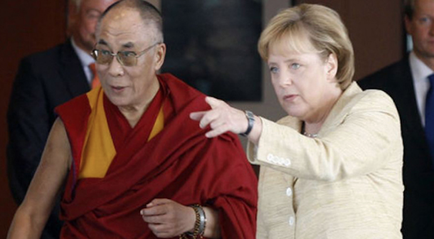 His Holiness with Dalai Lama with German Chancellor Angela Merkel. Photo: File