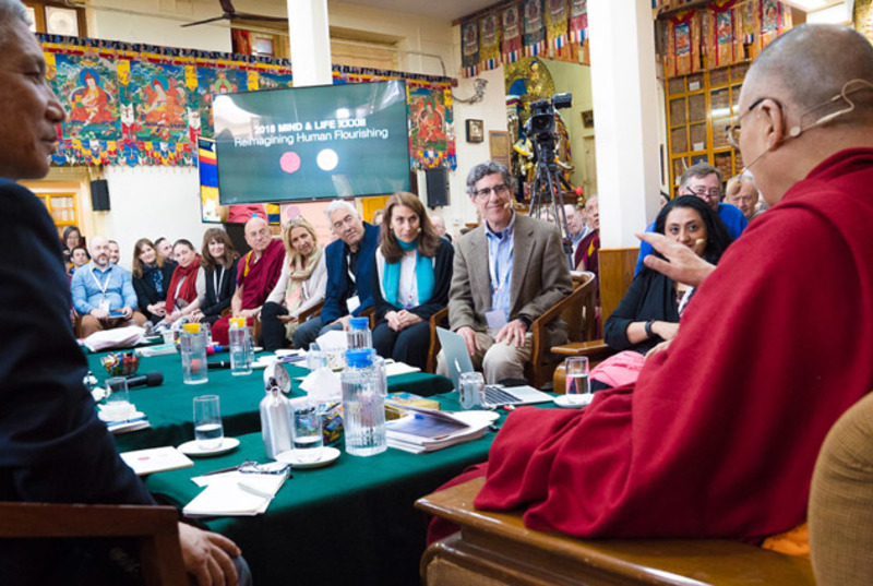 His Holiness the Dalai Lama addressing the participants at the Mind & Life conference on March 14, 2018. Photo: OHHDL