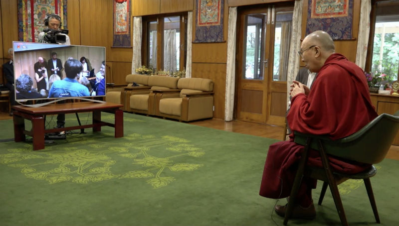 His Holiness the Dalai Lama participated in an interactive teleconferencing event with Dr Paul Ekman and groups of scientists, psychologists and spiritual members in San Francisco, California, USA, on May 18, 2018. Photo: Paul Edman Group