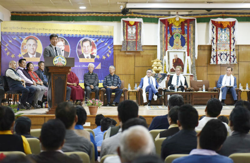 President Dr Lobsang Sangay addressing the felicitation ceremony for the European Parliamentary Delegation at Gangchen Kyishong, 7 May 2018. Photo/Tenzin Phende/DIIR