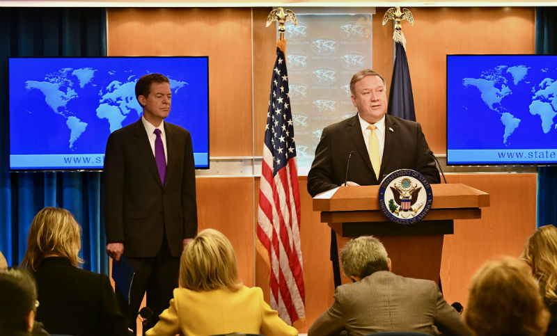 U.S. Secretary of State Mike Pompeo delivers remarks on the release of the 2017 International Religious Freedom Report, at the U.S. Department of State in Washington, D.C., on May 29, 2018. [State Department photo/ Public Domain]