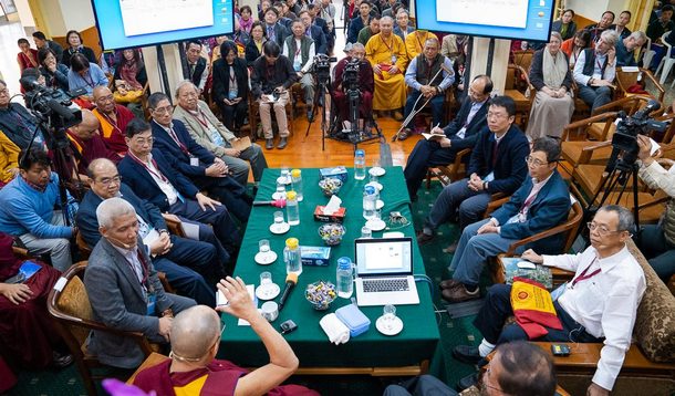 His Holiness delivers his opening remarks on the first day of the dialogue with Chinese scientists about quantum effects in Dharamsala, HP, India on November 1, 2018. Photo by Ven Tenzin Jamphel