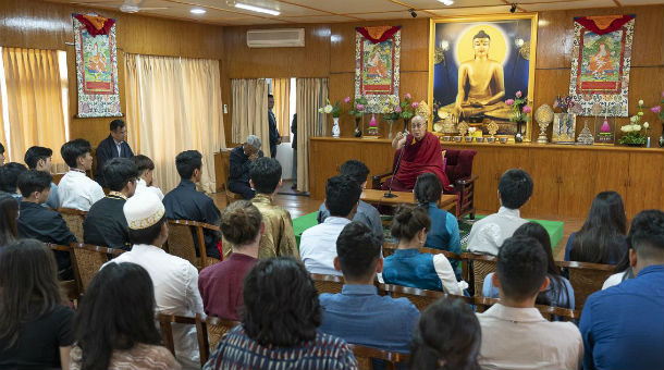 His Holiness the Dalai Lama addressing students from Woodstock International School at his residence in Dharamsala, HP, India on October 11, 2018. OHHDL