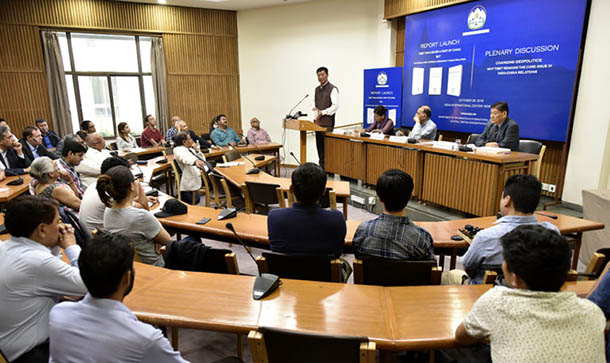 President Dr Lobsang Sangay delivering the opening address at the Report Launch held in New Delhi on October 29, 2018. Photo/Tenzin Phende/DIIR