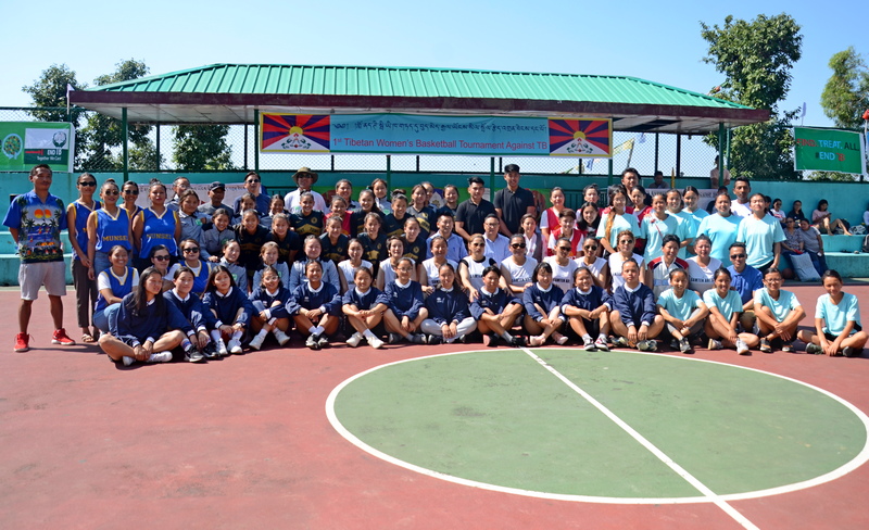 Participating teams and their coaches with the officials of Health Department of the CTA and Tibetan National Sports Association, at Gangchen Kyishong Basketball ground here in Dharamshala, India, June 2, 2019. Photo: TPI/Yangchen Dolma