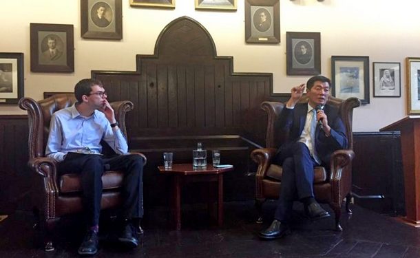 President Dr Lobsang Sangay delivering his speech at Cambridge Union in London, UK, on June 17, 2019. Photo: Office of Tibet, London