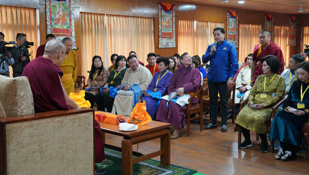 His Holiness the Dalai Lama during the meeting with young professionals from Mongolia at his residence in Dharamshala, HP, India, on March 25, 2019. Photo: Tenzin Choejor