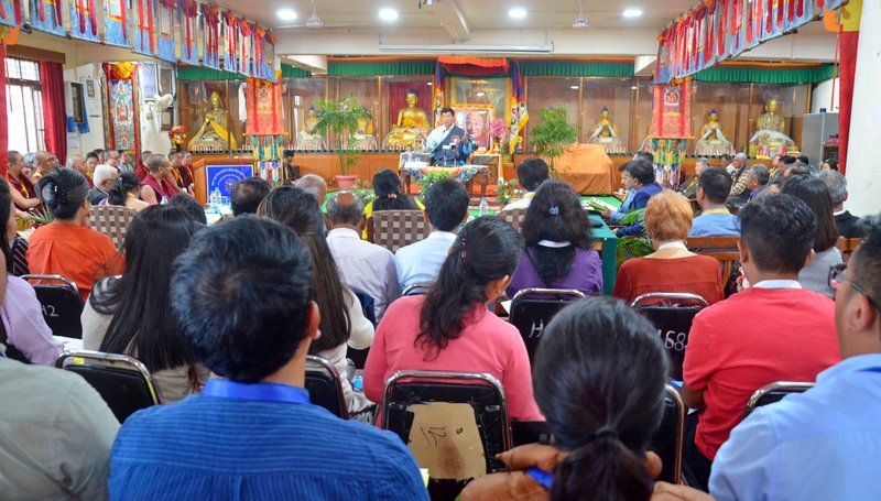 President Dr Lobsang Sangay addressing the inaugural ceremony of the 10th Body, Mind and Life conference themed ‘Mental Health Care for the Elderly’ at MentseeKhang, Dharamshala on October 8, 2019. Photo: TPI/Yangchen Dolma
