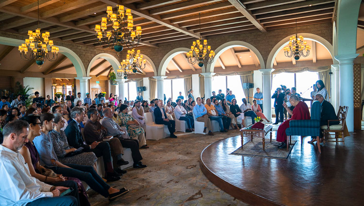 His Holiness the Dalai Lama during his meeting with intellectuals, academics and diplomats at the Taj Hotel in New Delhi, India on September 21, 2019. Photo by Tenzin Choejor