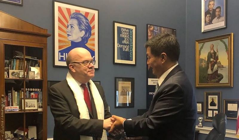 Dr Lobsang Sangagy, President of the Tibetan government in-Exile with Congressman Jim McGovern in Washington D.C., the capital of United States, on February 13, 2020. Photo: Office of Tibet, Washington DC