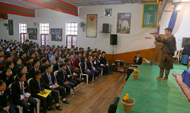 President Dr Lobsang Samgay addressing the students gathered for the 7th Leadership Workshop held in Dharamshala, India, on December 30, 2019. Photo: CTA/DIIR/Tenzin Phende