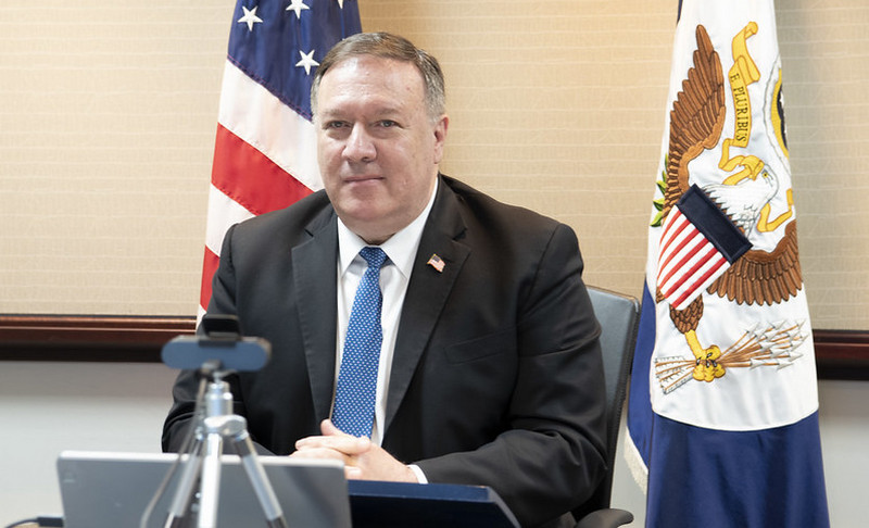 Secretary of State Michael R. Pompeo delivers remarks virtually to the UN Security Council, from the U.S. Department of State in Washington, D.C., on June 30, 2020. Photo: State Department/Freddie Everett
