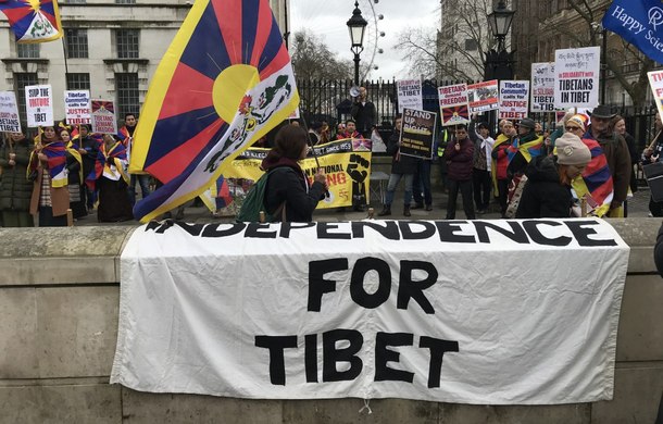 Over a hundred Tibetans and Tibet supporters marched through the streets of central London on March 10, 2020 to mark 61 years since the 1959 uprising and protest Beijing’s ongoing occupation of Tibet. Photo: TPI