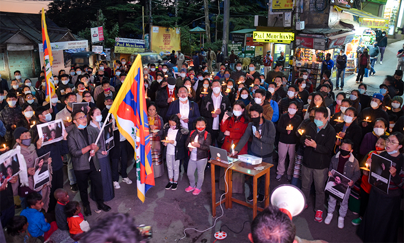 Tibetans in a candlelight Vigil to shed light on the deteriorating Human Rights situations in Driru County, Nagchu in eastern Tibet, on 3rd November, 2020. Photo: TPI/ Yangchen Dolma